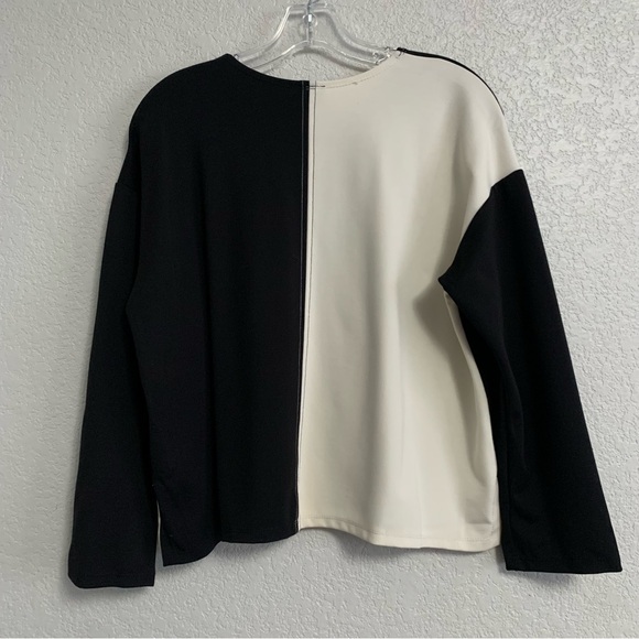 Lisa Bayne Top Womens S Colorblock Artsy Boxy Ponte Knit Lagenlook Black Cream - Picture 2 of 15